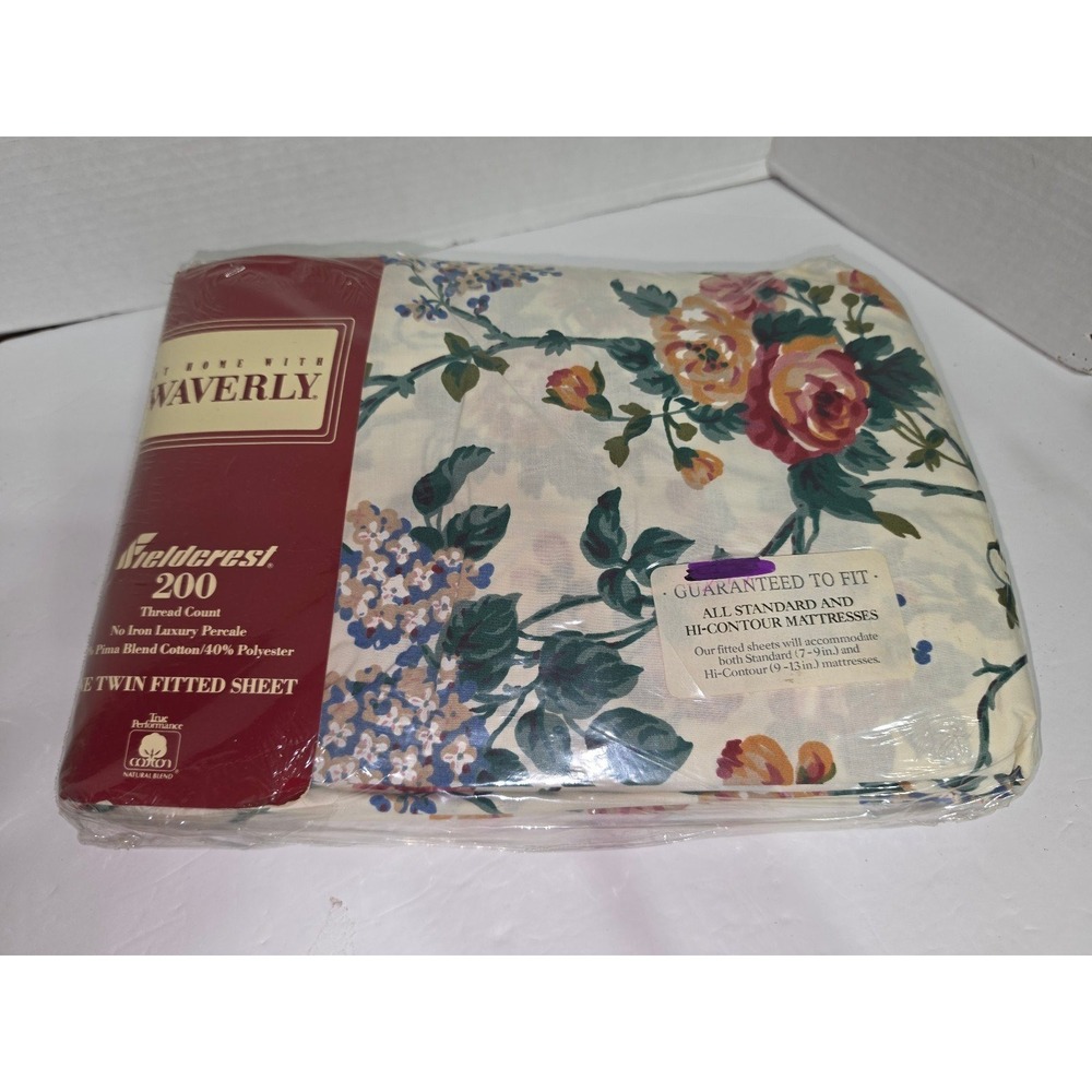 vintage Waverly Fieldcrest twin fitted sheet floral pattern NOS Sealed